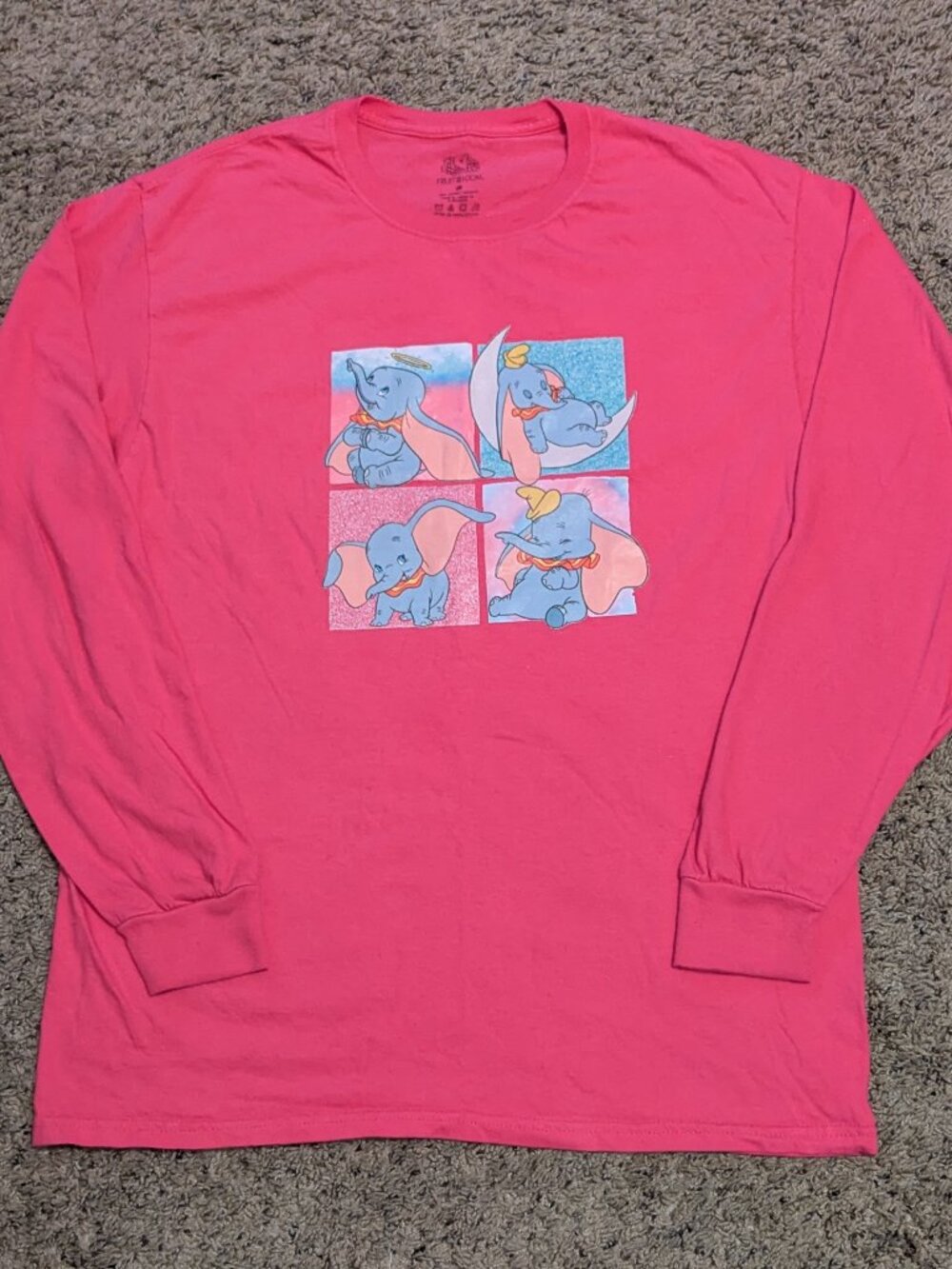 Dumbo Disney Pink Long Sleeve Womens Graphic Tee Medium